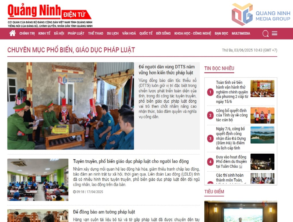 Legal dissemination and education column on Quang Ninh Electronic Newspaper.