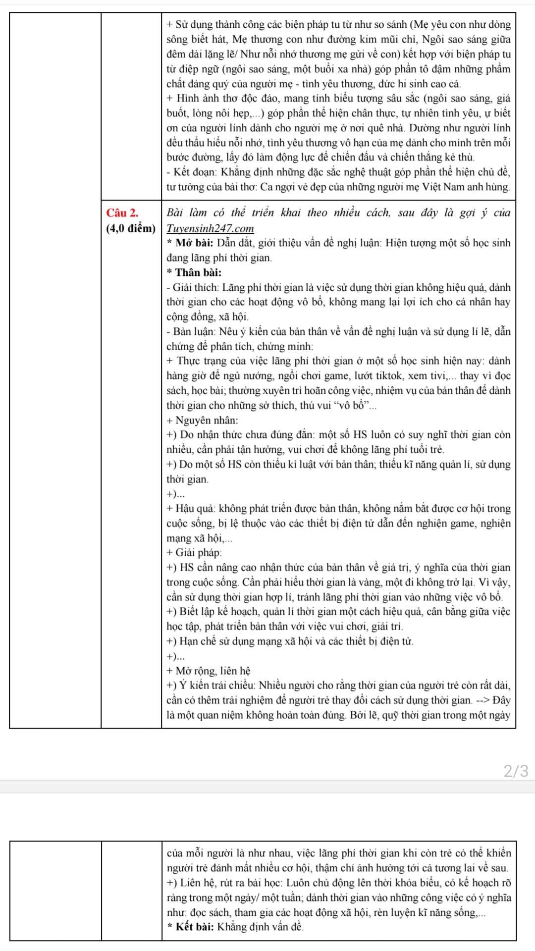 Answers to the 10th grade entrance exam for Literature in Bac Ninh province in 2025 1