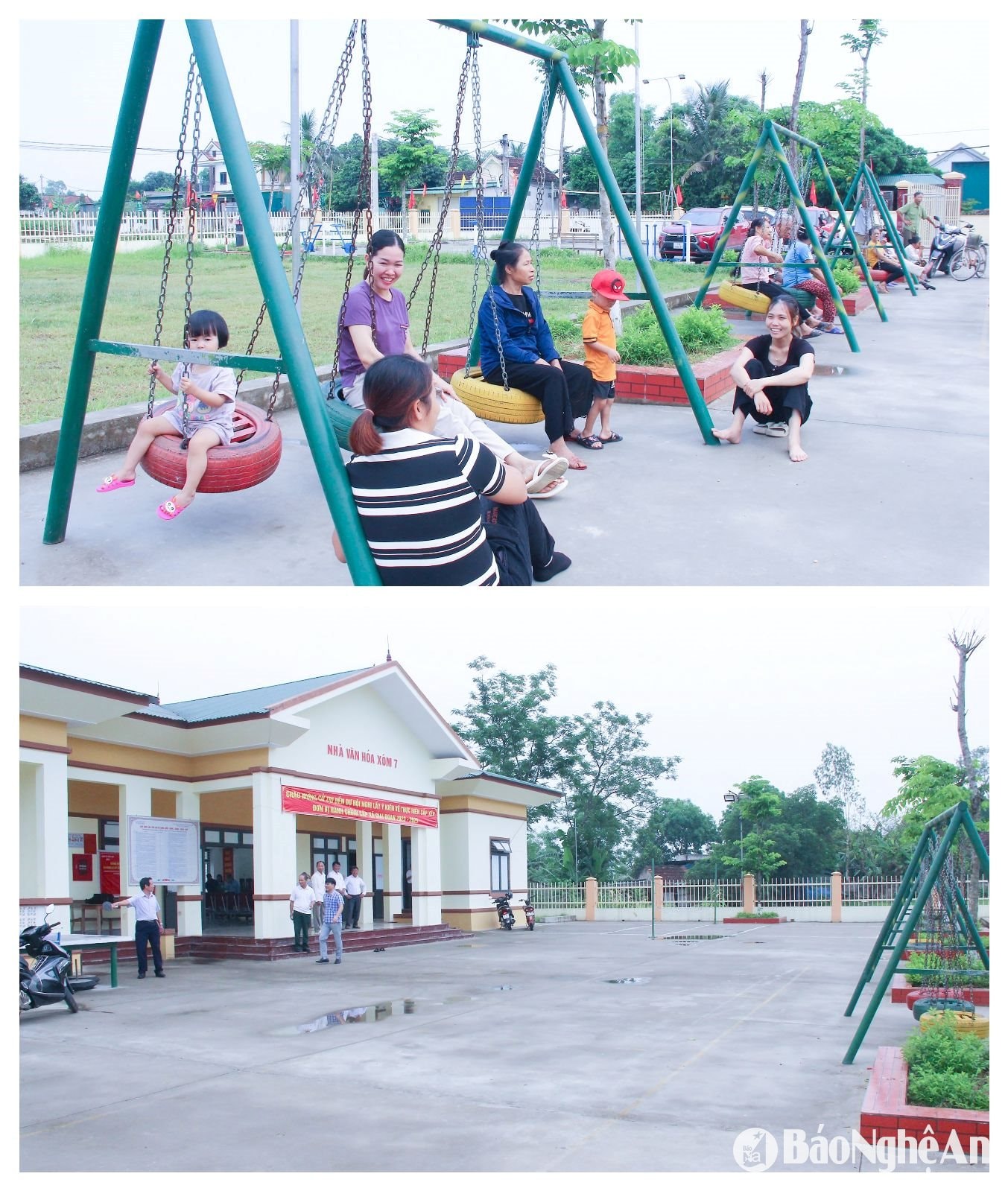 Instalaciones de patio de juegos y casa cultural de la aldea 7, comuna de Xuan Hong.