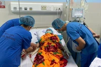 Doctors and nurses take care of patient Ho Thi N. after autologous stem cell transplant. (Photo: ANH DAO)