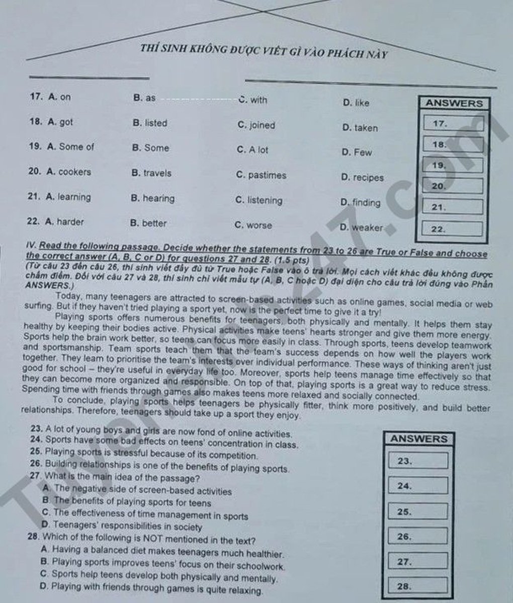 Gợi ý đáp án môn tiếng Anh thi vào lớp 10 năm 2025 của TPHCM - 3