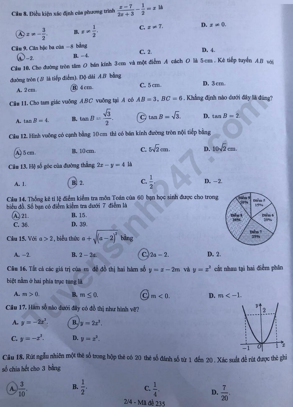 Đề thi và đáp án môn toán, tiếng Anh thi lớp 10 của tỉnh Bắc Ninh - 7