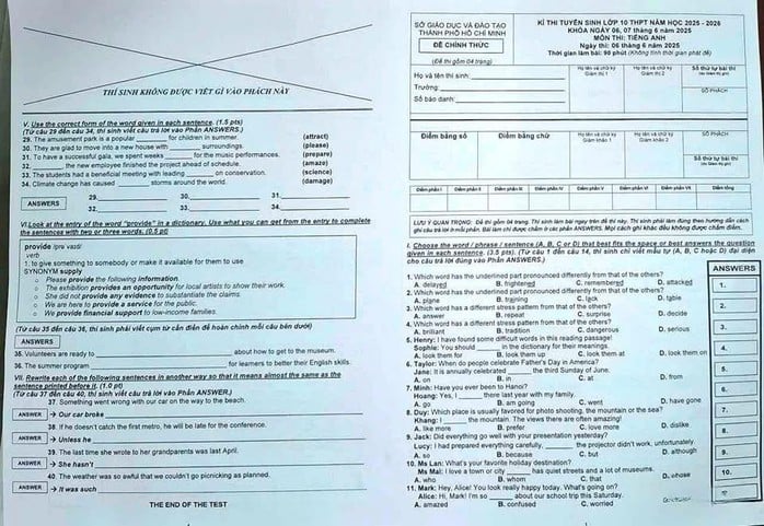 Thi lớp 10 ở TP HCM: Xem đề thi môn tiếng Anh và đáp án  - Ảnh 1.
