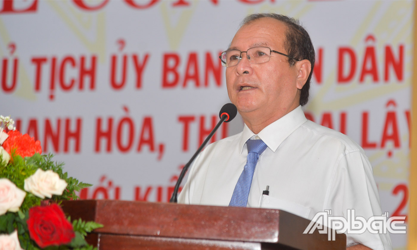 សមមិត្ត Tran Van Thuc អនុលេខាគណៈកម្មាធិការបក្សទីក្រុង ប្រធានគណៈកម្មាធិការប្រជាជនទីក្រុង Cai Lay អញ្ជើញថ្លែងមតិនៅទីនេះ។
