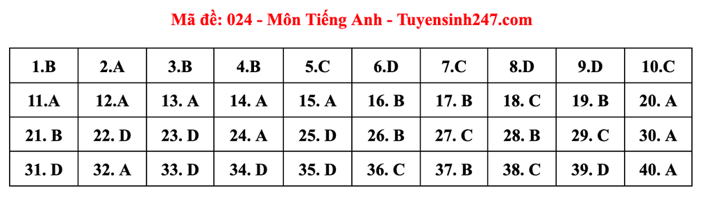 Gợi ý đáp án môn tiếng Anh thi vào lớp 10 năm 2025 của Hà Nội - 24