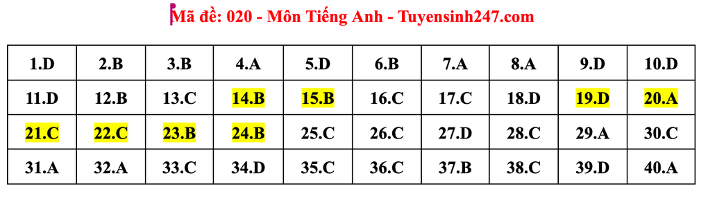Gợi ý đáp án môn tiếng Anh thi vào lớp 10 năm 2025 của Hà Nội - 20