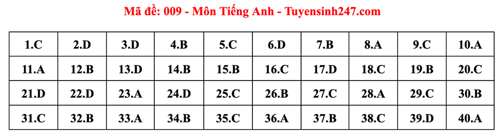 Gợi ý đáp án môn tiếng Anh thi vào lớp 10 năm 2025 của Hà Nội - 9