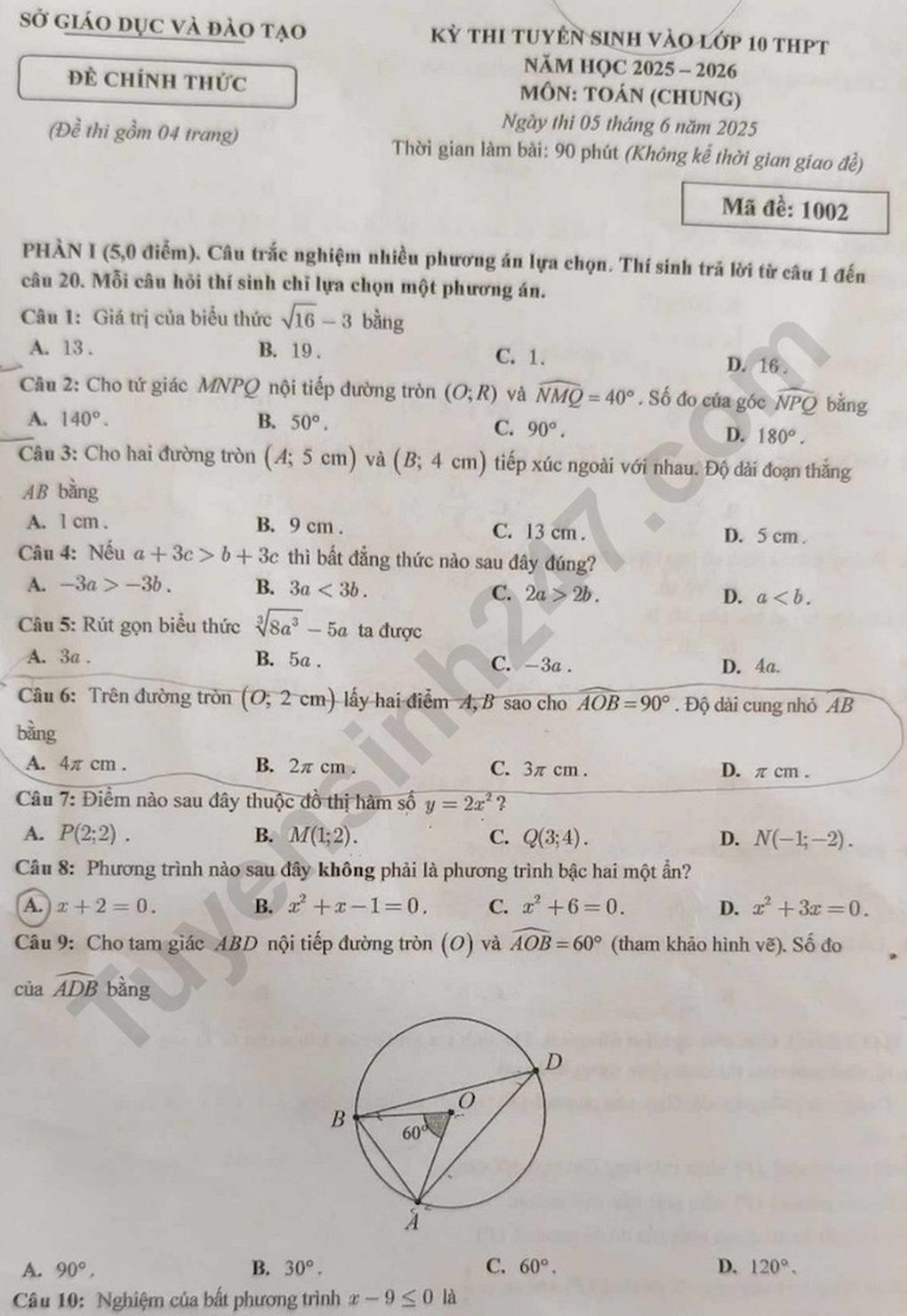 Đề và đáp án tất cả các môn thi vào lớp 10 của tỉnh “trẻ” nhất Việt Nam - 5