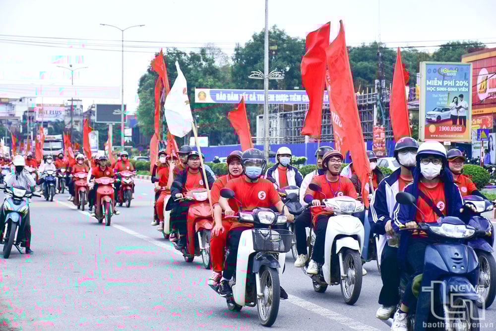 Đông đảo đoàn viên thanh niên, tình nguyện viên tham gia diễu hành.