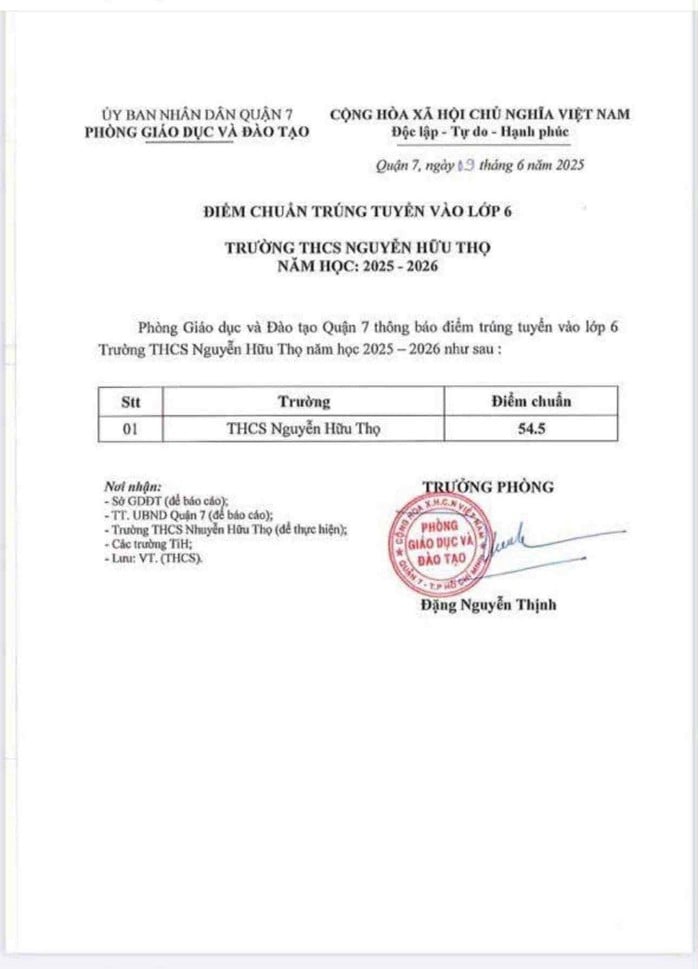 TP HCM: Công bố điểm chuẩn vào Trường THCS "hot" nhất quận 7- Ảnh 1.