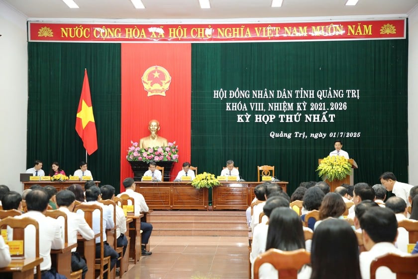 Quang cảnh kỳ họp thứ Nhất HĐND tỉnh Quảng Trị khóa VIII diễn ra sáng 1/7.