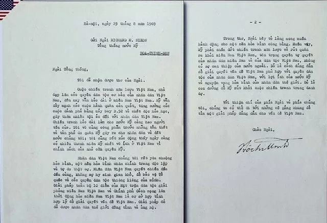 Bức thư của Bác Hồ gửi Tổng thống Mỹ Richard Nixon ngày 25/8/1969.