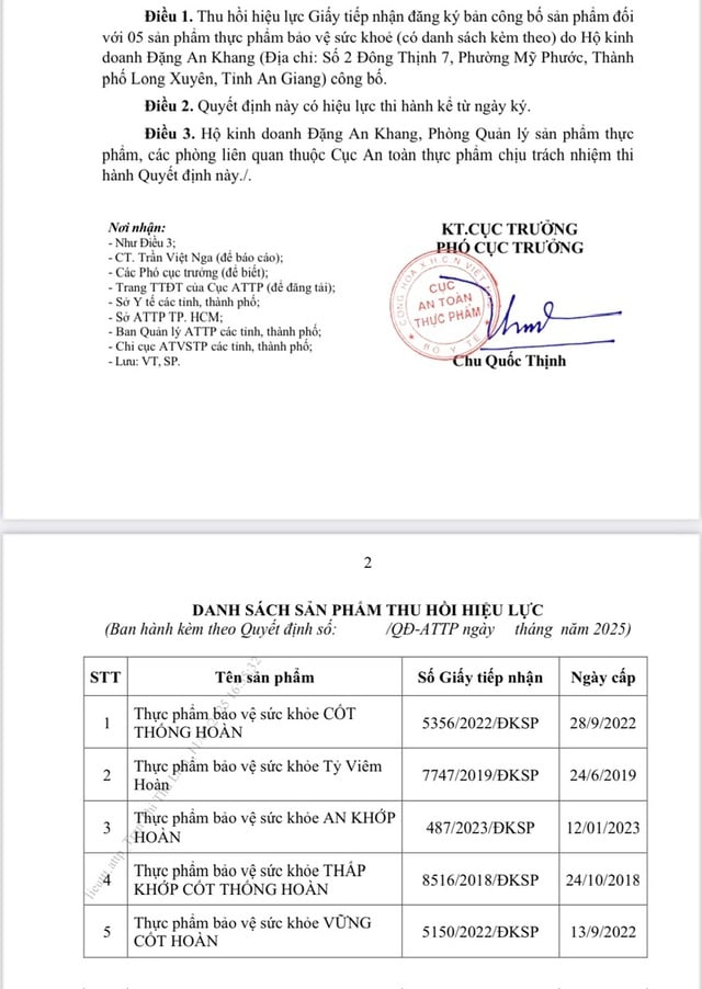17 thực phẩm bảo vệ sức khỏe có quyết định thu hồi công bố sản phẩm- Ảnh 1.