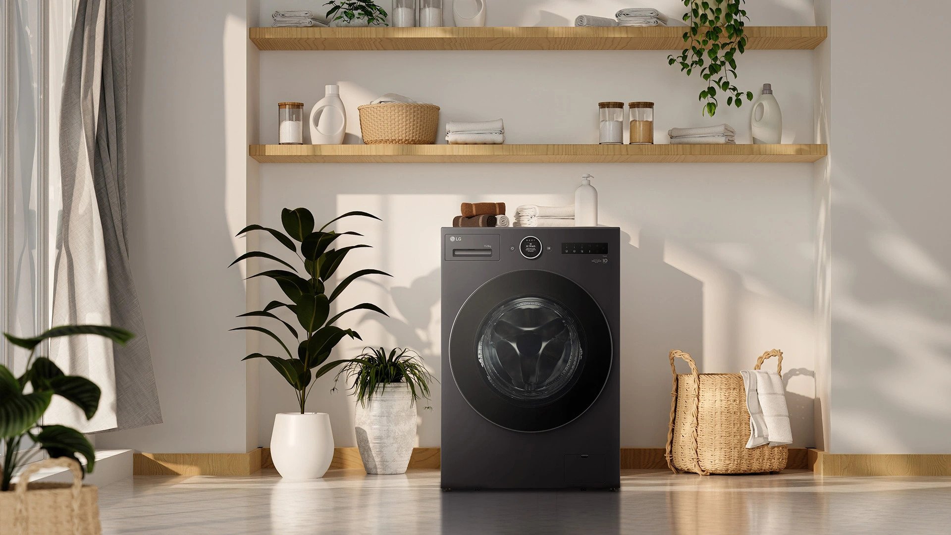 Máy giặt sấy lồng ngang của LG được tích hợp trí tuệ nhân tạo thấu cảm, tối ưu hiệu quả hoạt động.webp