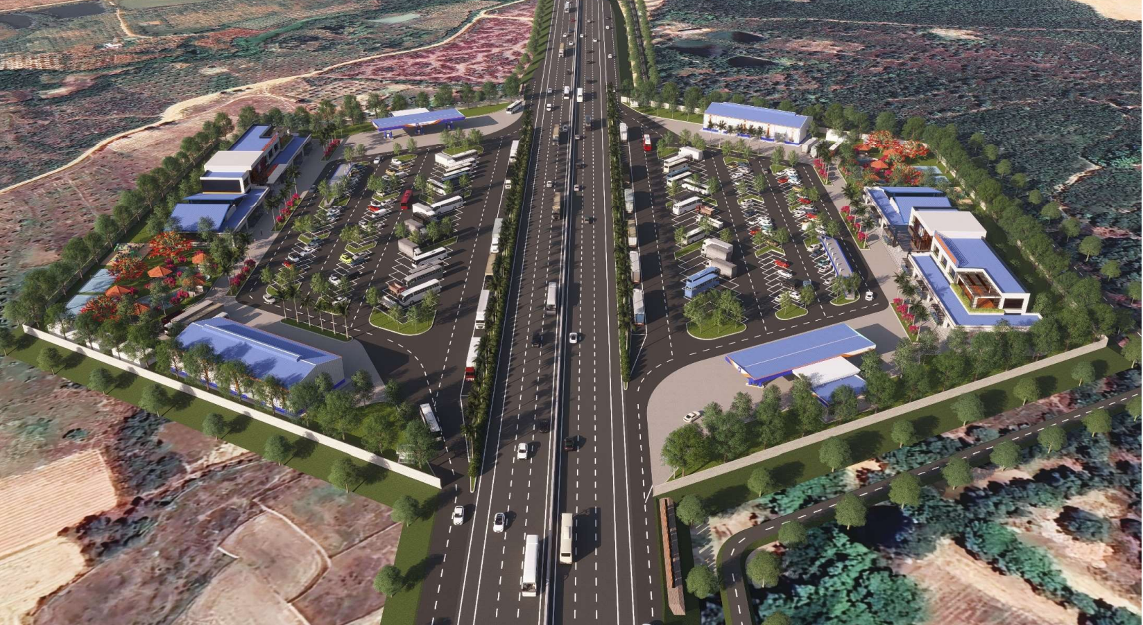 Blick auf die Raststätte am Van Phong - Nha Trang Expressway-Projekt