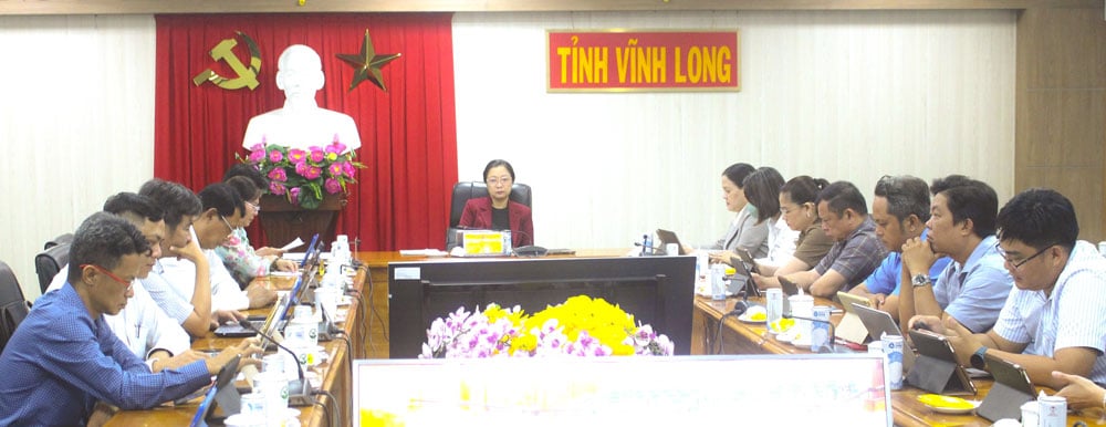 Ms. Nguyen Thi Quyen Thanh - Member of the Provincial Party Committee, Vice Chairman of the People's Committee of Vinh Long province chaired the conference at the Provincial People's Committee bridge.