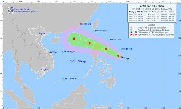 Dự báo vị trí và hướng di chuyển áp thấp nhiệt đới.