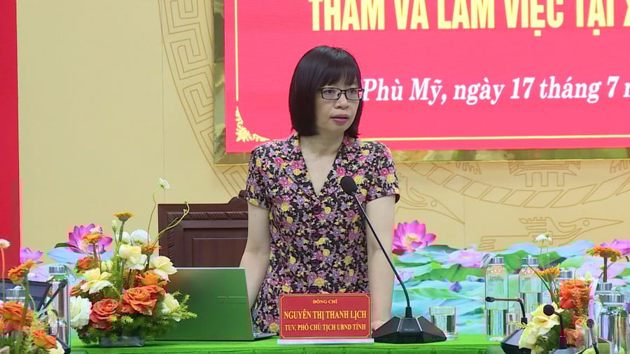 Phó Chủ tịch UBND tỉnh Nguyễn Thị Thanh Lịch phát biểu chỉ đạo tại buổi làm việc. Ảnh: Hoàng Vũ