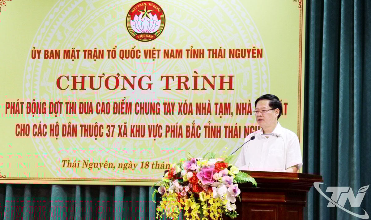 Đồng chí Đinh Quang Tuyên, Phó Bí thư Tỉnh ủy, Chủ tịch Ủy ban MTTQ tỉnh, phát biểu tại Chương trình phát động.