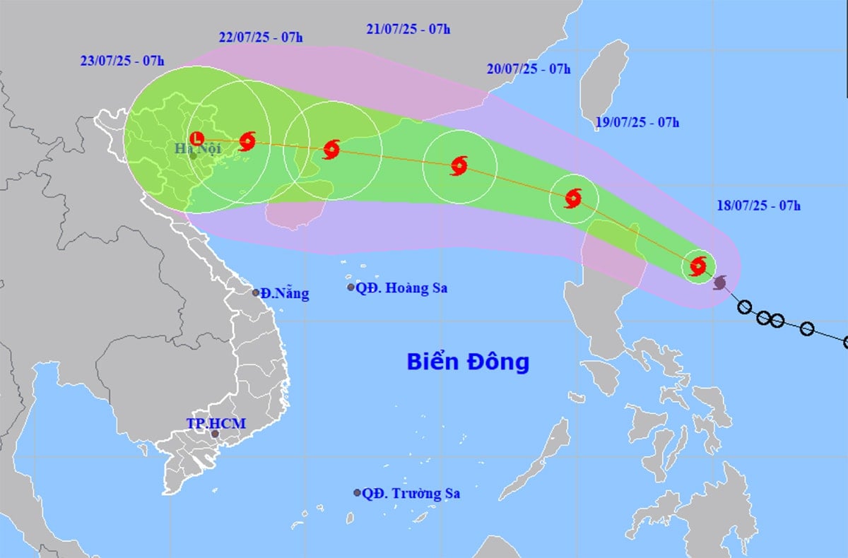 Bản đồ dự báo quỹ đạo và cường độ bão Wipha. (Nguồn: NCHMF)