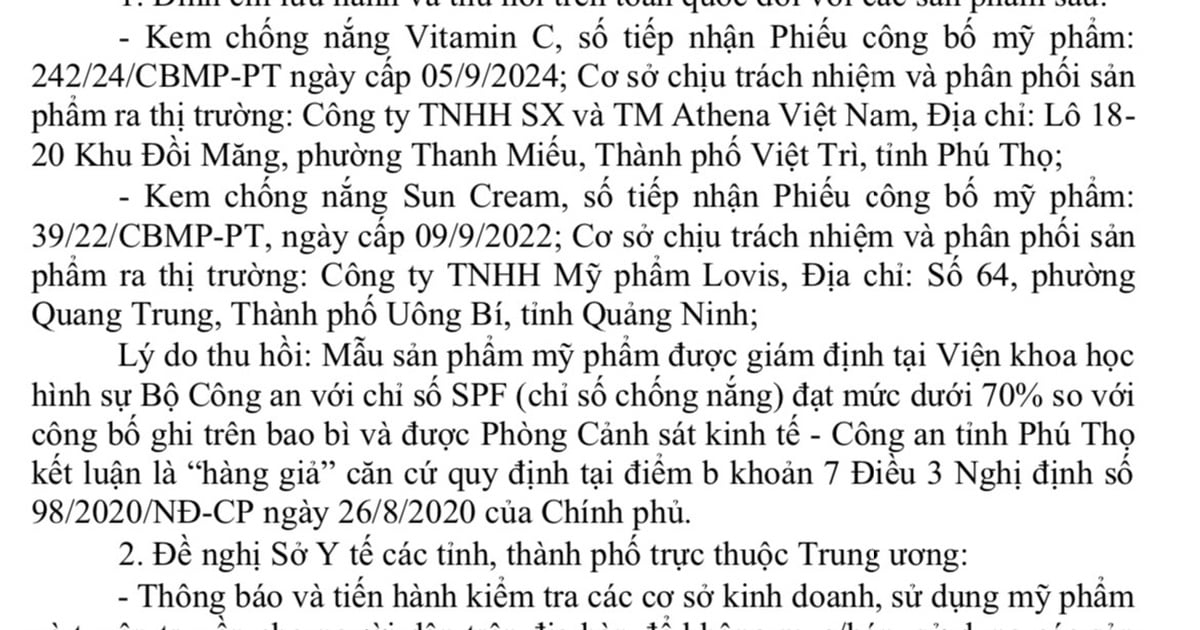 Thu hồi toàn quốc 2 kem chống nắng là hàng giả