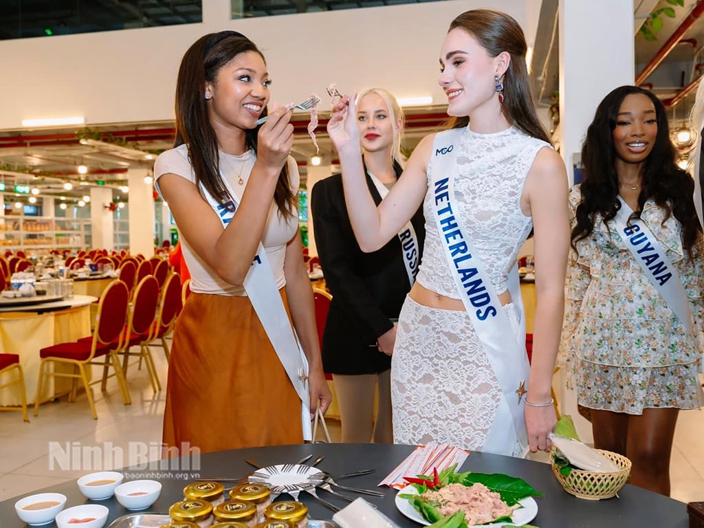 សម្រស់អន្តរជាតិជាច្រើនបានសម្តែងការចាប់អារម្មណ៍របស់ពួកគេនៅពេលរីករាយជាមួយនិទាឃរដូវពពែ Ninh Binh ។