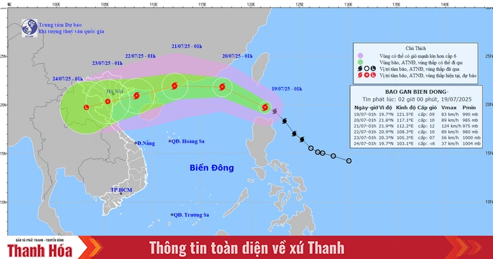 Dự báo sáng mai (20/7) bão Wipha đi vào Biển Đông, trở thành cơn bão số 3