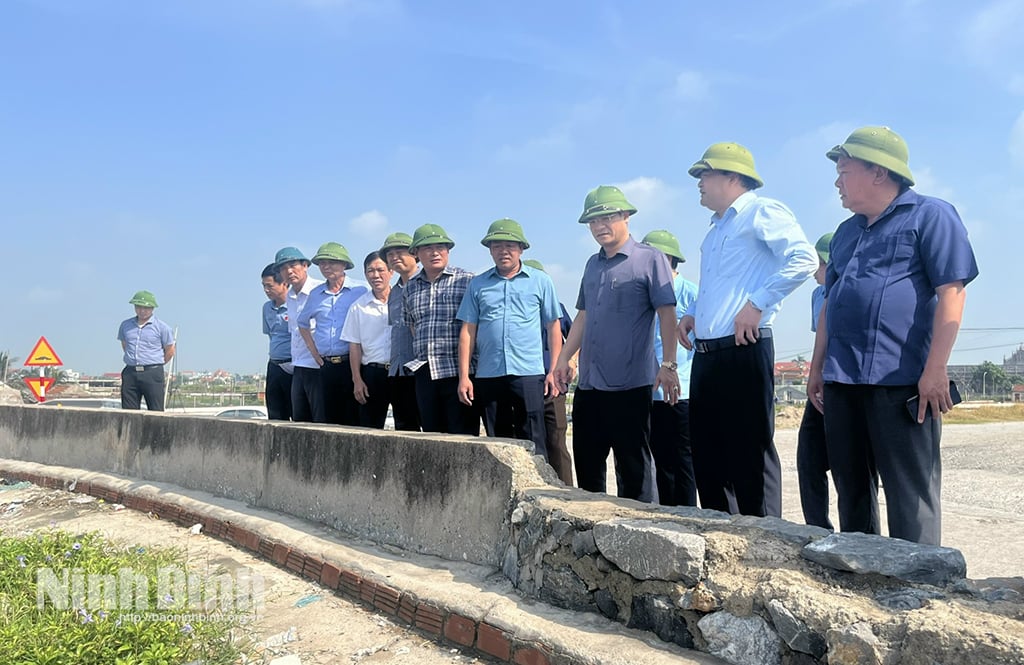 Lãnh đạo UBND tỉnh và các sở, ngành kiểm tra tuyến đê biển của tỉnh.