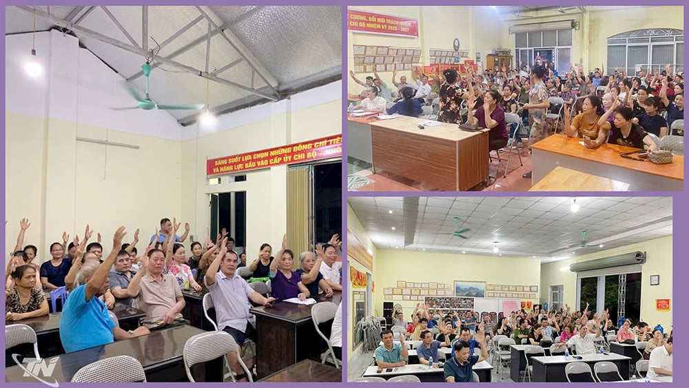 Les électeurs des groupes résidentiels du quartier de Duc Xuan ont levé la main à l'unanimité pour voter, approuvant à 100 % le projet de changement de nom du groupe résidentiel.
