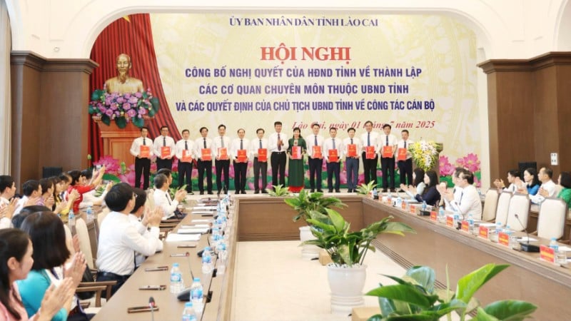El presidente del Comité Popular Provincial de Lao Cai, Tran Huy Tuan, presentó la Decisión a 14 directores y subdirectores a cargo de agencias especializadas bajo el Comité Popular Provincial.