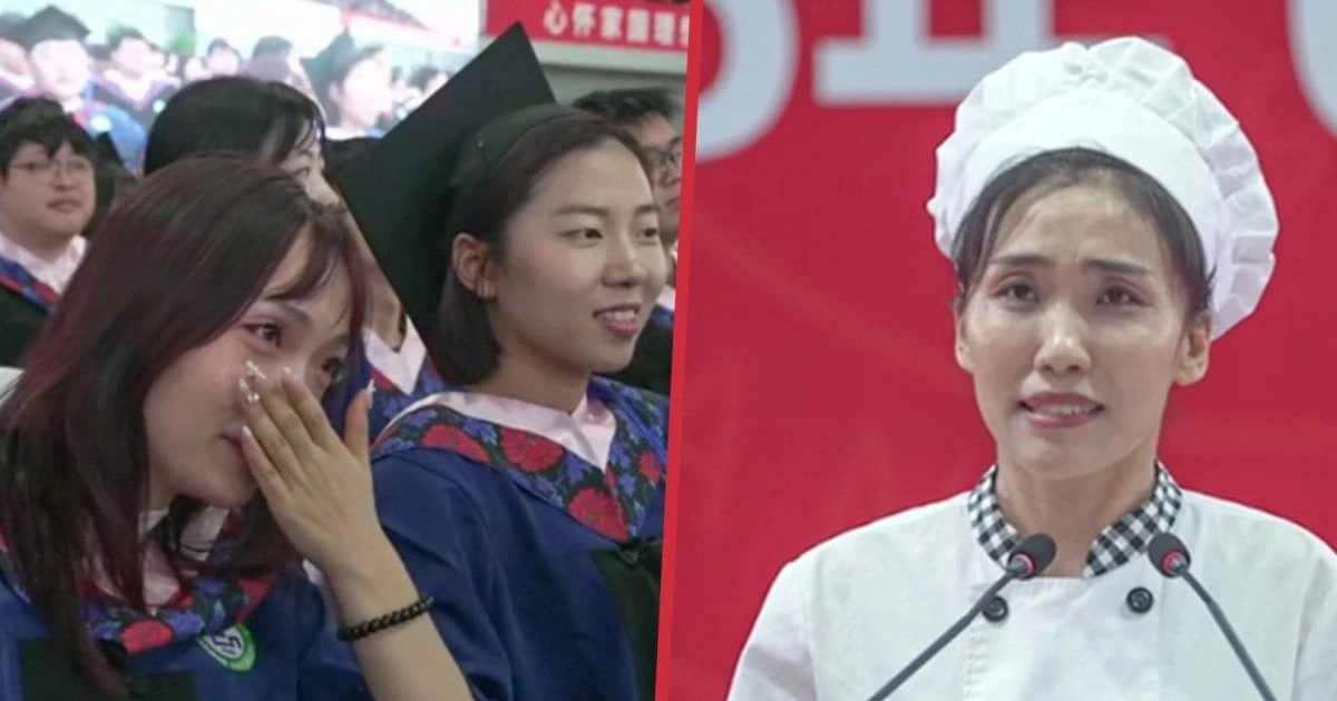 Cafeteria staff member makes student cry during graduation ceremony.
