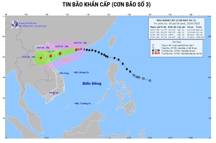 Hướng đi dự kiến của bão