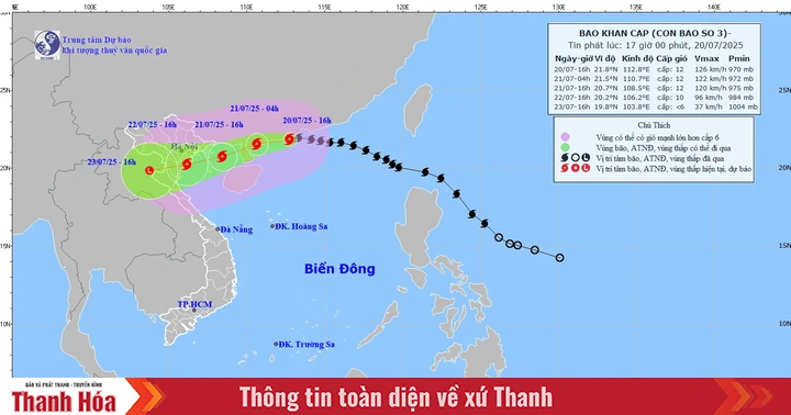 Bão số 3 giật cấp 15, vùng ven biển Quảng Ninh - Nghệ An di dời dân nếu cần thiết trước ngày 21/7