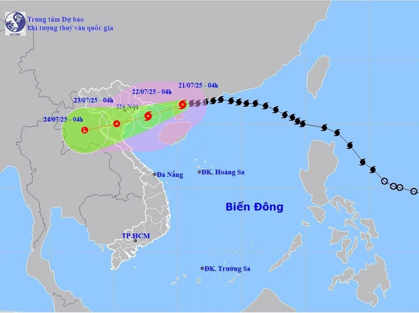 The storm is moving in a West Southwest direction, about 275km from Quang Ninh - Hai Phong.