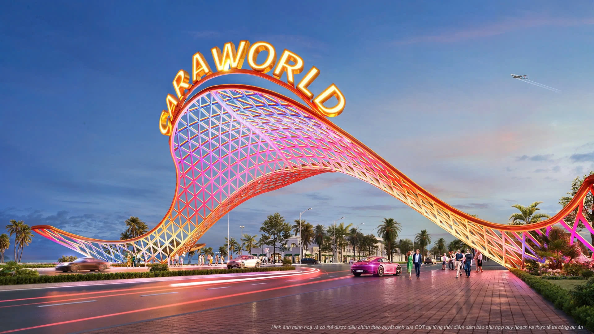 Perspective of CaraWorld welcome gate, greeting from Cam Ranh to the world.