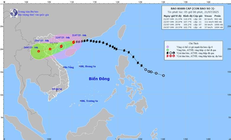 
Dự báo hướng di chuyển của cơn bão số 3