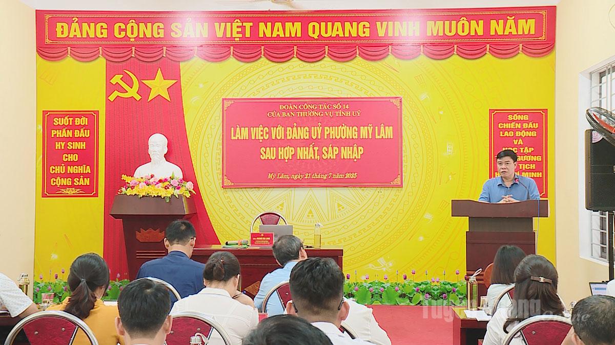 Phó Chủ tịch UBND tỉnh Hoàng Gia Long phát biểu tại buổi làm việc với Đảng uỷ phường Mỹ Lâm.