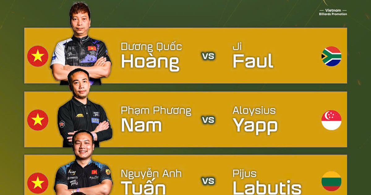 តារាងការប្រកួតកីឡាប៊ីយ៉ាថ្ងៃនេះ៖ កីឡាករវៀតណាមជួបគូប្រកួតខ្លាំងមែនទែន