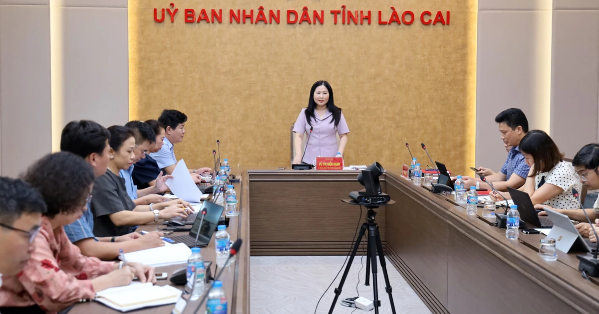 La vicepresidenta del Comité Popular Provincial, Vu Thi Hien Hanh, trabajó con el Departamento de Salud en el progreso de la implementación de registros médicos electrónicos y la eliminación de dificultades y obstáculos en el trabajo médico después de la fusión.