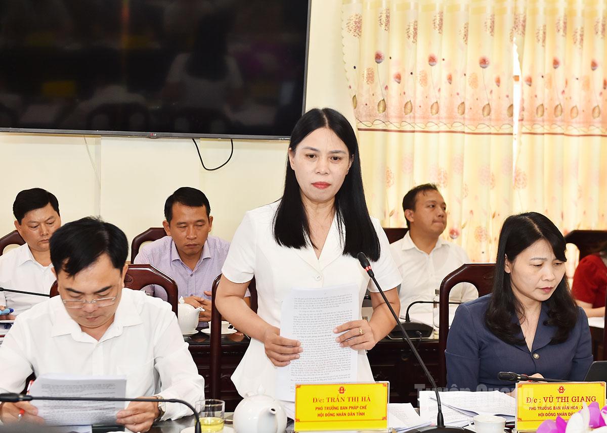 Lãnh đạo Ban Pháp chế HĐND tỉnh phát biểu tại cuộc họp.
