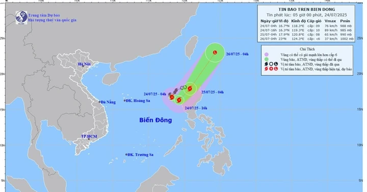 Bão số 4, giật cấp 11, ở phía đông khu vực Bắc Biển Đông
