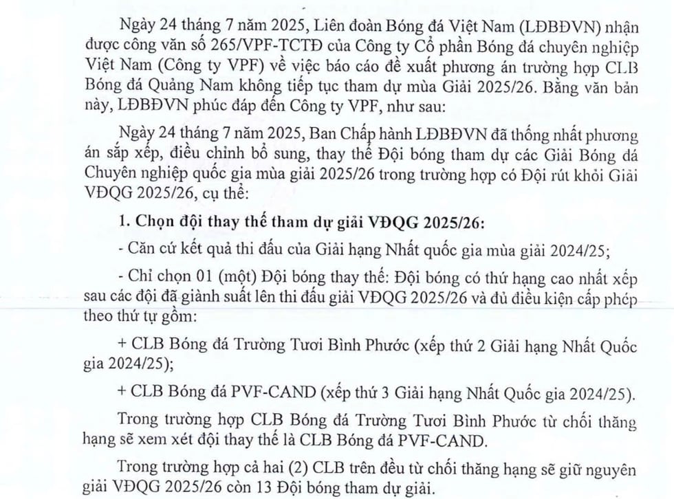Nóng vụ CLB Quảng Nam bỏ V-League: VFF ra phán quyết, đội Bình Phước của Công Phượng 'trúng số'- Ảnh 2.
