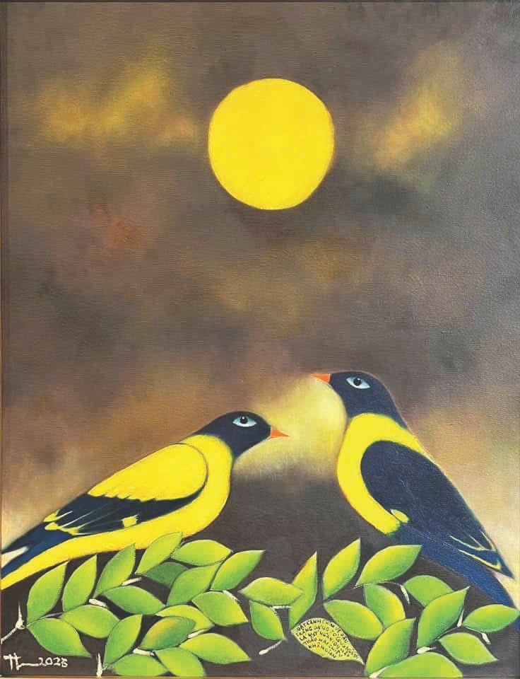 គំនូរ៖ Oriole នៅក្រោមព្រះច័ន្ទ ប្រេងនៅលើផ្ទាំងក្រណាត់ ទំហំ 90x110cm