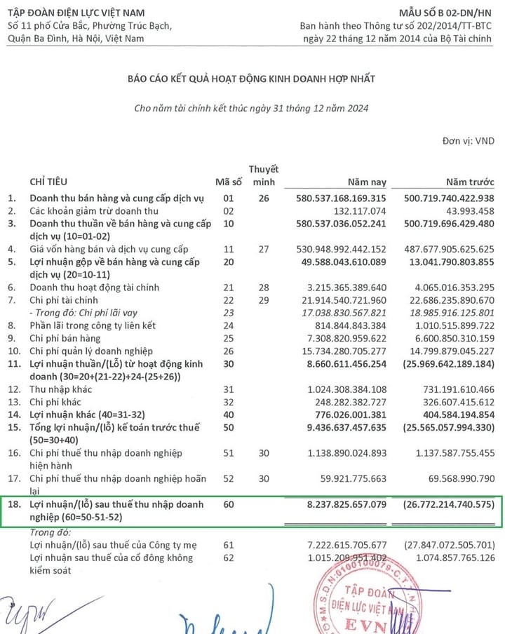 EVN cắt đứt mạch lỗ, báo lãi sau thuế hơn 8.200 tỷ đồng năm 2024 - 1