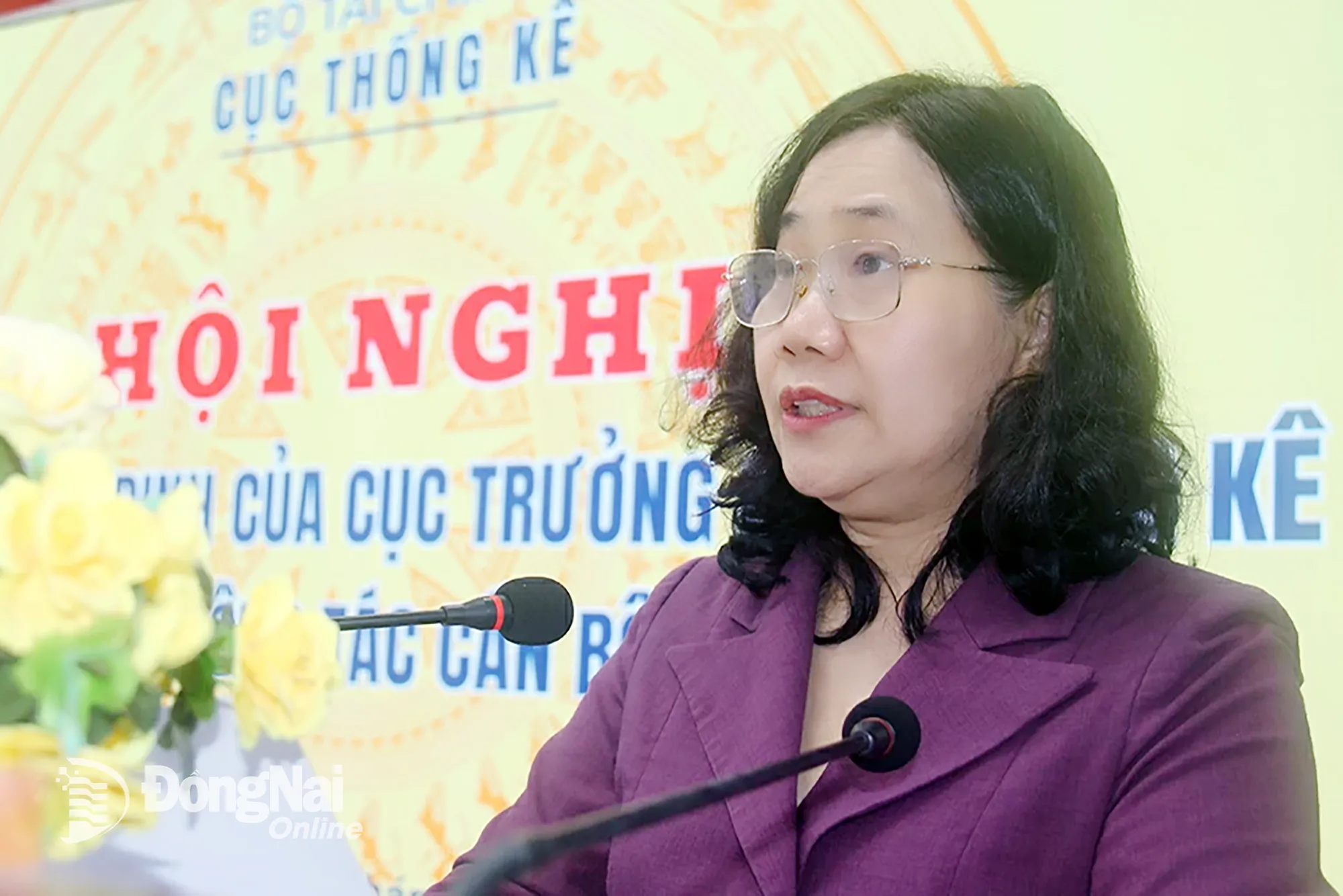 ผู้อำนวยการสำนักงานสถิติแห่งชาติ เหงียน ถิ เฮือง กล่าวสุนทรพจน์ในการประชุม ภาพ: ไห่ กวน