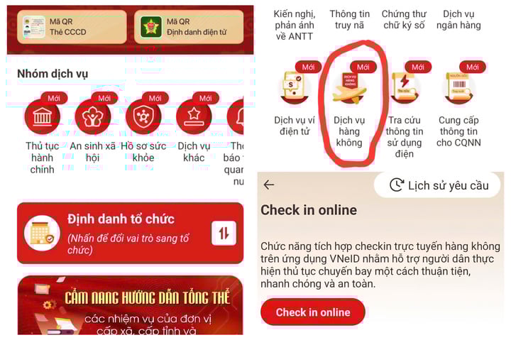 Tính năng "Dịch vụ hàng không" cho phép hành khách thực hiện thủ tục trực tuyến trước chuyến bay. (Ảnh: Minh Hoàn)