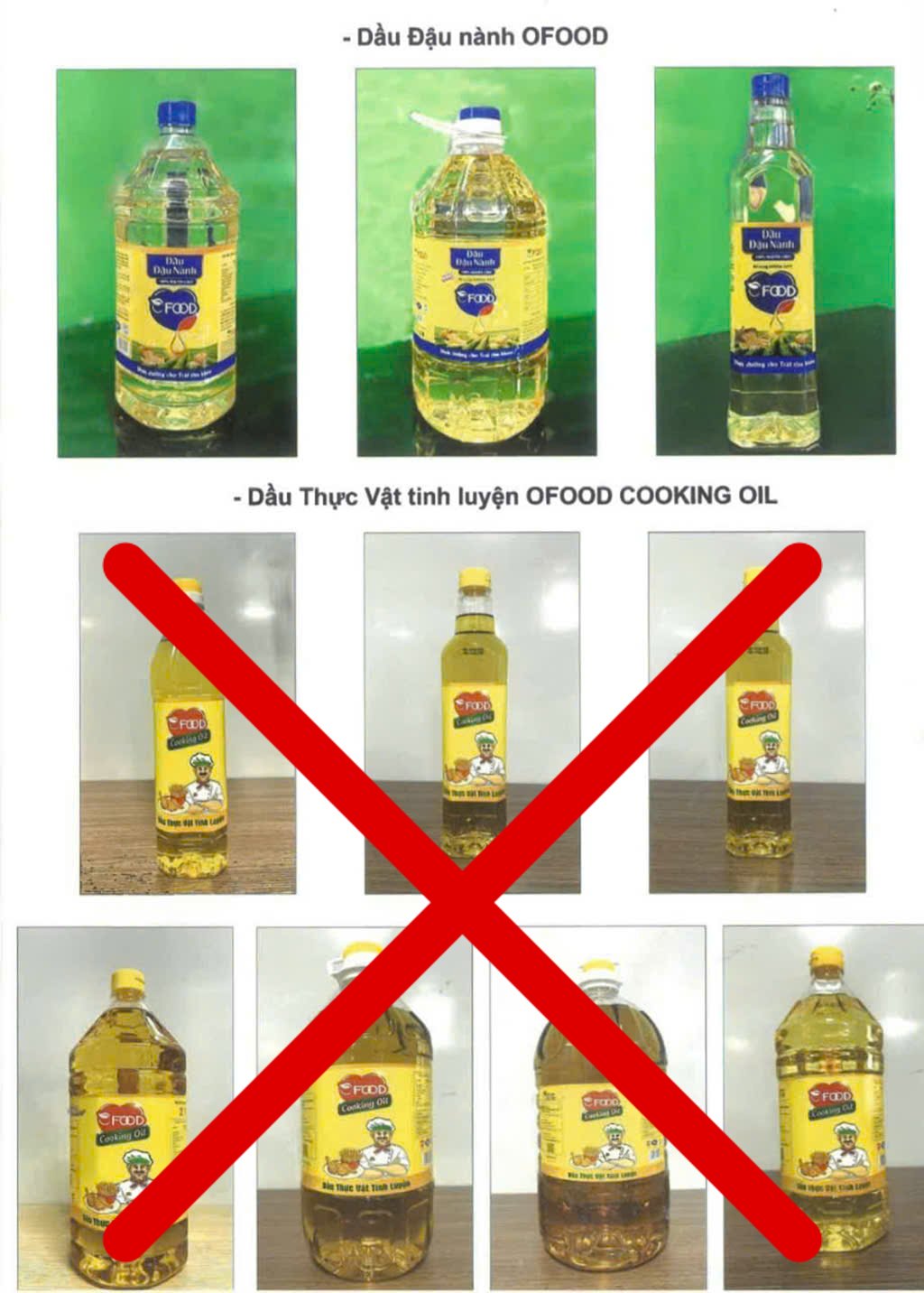Các loại dầu ăn của Công ty Nhật Minh Food gắn nhãn hiệu Ofood Cookinh Oil, Ofood là hàng kémchất lượng