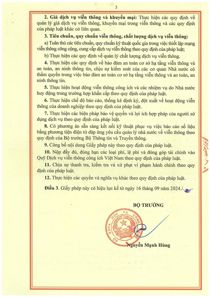 Giấy phép cung cấp dịch vụ viễn thông có hạ tầng mạng cho Công ty Cổ phần Viễn thông Di động Vietnamobile - Ảnh 4.