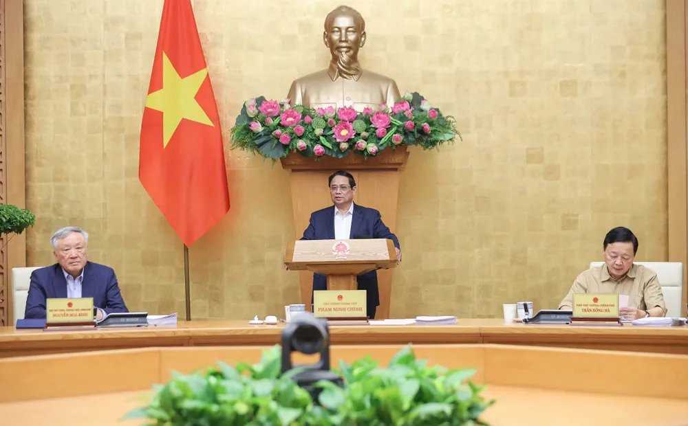Thủ tướng Phạm Minh Chính phát biểu tại phiên họp Chính phủ thường kỳ và hội nghị trực tuyến Chính phủ với địa phương, chiều 3-7. Ảnh: VIẾT CHUNG