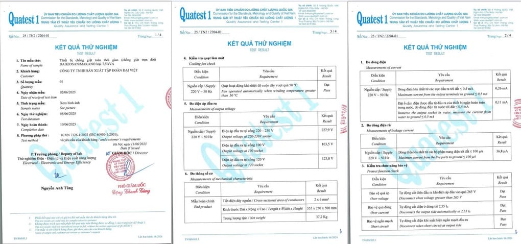 Chống giật trọn đời Daikiosan, Makano đạt kiểm định chất lượng an toàn điện - 1